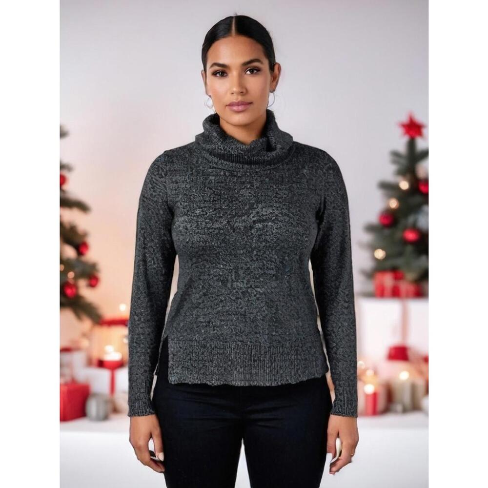 Black Gray Turtle Neck Women's Sz M Nine West Long Sleve Stretch